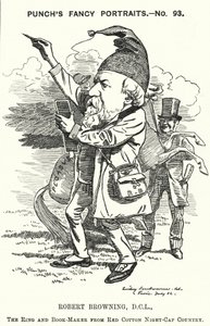 Punch tegneserie: Robert Browning, engelsk poet og dramatiker (gravering)
