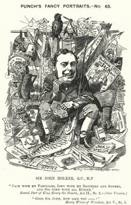Punch tegneserie: Sir John Holker, engelsk advokat og politiker (gravering) av Edward Linley (after) Sambourne