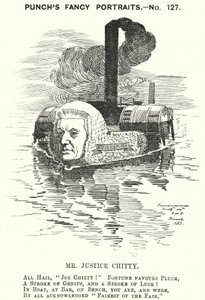 Punch tegneserie: Sir Joseph William Chitty , engelsk dommer, liberal politiker og idrettsmann (gravering) av Edward Linley (after) Sambourne