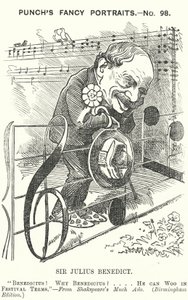 Punch tegneserie: Sir Julius Benedict, tyskfødt komponist og dirigent (gravering) av Edward Linley (after) Sambourne