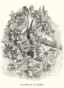 Punch tegneserie: The Sirens of the Sea-Side - britiske feriesteder ved kysten (gravering) av Edward Linley (after) Sambourne