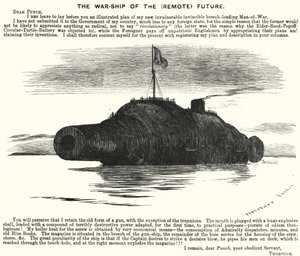 Punch tegneserie: The Warship of the (Remote) Future (gravering) av Edward Linley (after) Sambourne