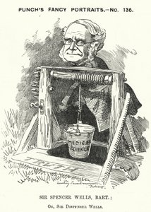 Punch tegneserie: Thomas Spencer Wells, engelsk lege, kirurg til dronning Victoria (gravering)