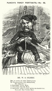 Punch tegneserie: WS Gilbert, engelsk dramatiker og librettist (gravering) av Edward Linley (after) Sambourne