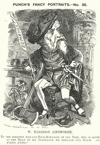 Punch tegneserie: William Harrison Ainsworth, engelsk historisk romanforfatter (gravering) av Edward Linley (after) Sambourne