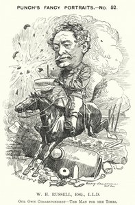 Punch tegneserie: William Howard Russell, irsk journalist og krigskorrespondent (gravering) av Edward Linley (after) Sambourne