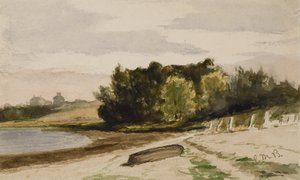 Landskap med tømmerstokk på stranden (#40), ca. 1880 (akvarell på papir) av Edward Mitchell Bannister