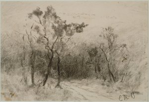 Landskap med sti (#51), ca. 1880-tallet (kull på papir) av Edward Mitchell Bannister