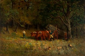 Unavngitt gutt og mann med okser, 1891. av Edward Mitchell Bannister