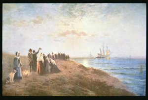 Ombordstigning av pilegrimene (olje på lerret) av Edward Moran