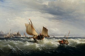 Fiskebåter som slår opp til Windward, ca. 1858.