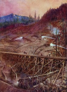 Fylle ut en bukk på en jernbane ved hydraulisk slusing (farge litho) av Edward Parick Kinsella
