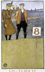 Par som spiller golf - i "" Golf Calendar"" av Edward Penfield, red. 1899 av Edward Penfield