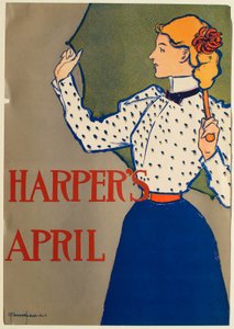 Jente i blå kjole med paraply, april, Harper