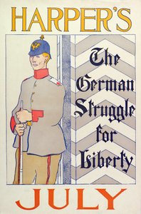Plakat som reklamerer for Harpers New Monthly Magazine, juli 1895 (fargelitografi)