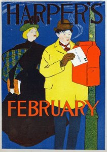 Vitenskap. Kommunikasjon. Post. Valentinsbrevet, plakat av Penfiel for magasinet Harper