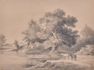 Landskap med hester ved en elv