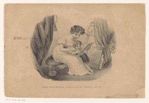 Kvinne og barn ser på et bilde av Edward Purcell