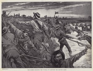 Boerne krysser Tugela for å fange de britiske kanonene (litho) av Edward Read