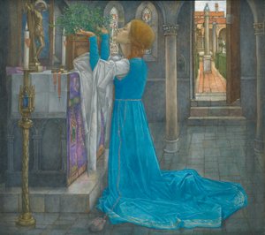 Isabella og potten med basilikum (tempera på lerret)