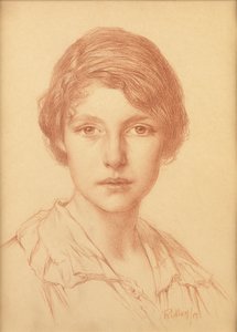 En ung kvinne (rød kritt) av Edward Ridley