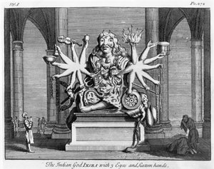 Den indiske guden Ixora med 3 øyne og seksten hender, ca. 1780