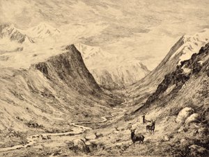 The Highland Dee: Meeting of Garchary and Larig Burns, ca. 1880 (etsing)