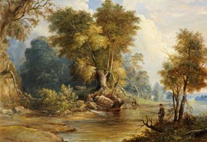 River Scene with Anglers, the Leadon, Gloucestershire, ca. 1880