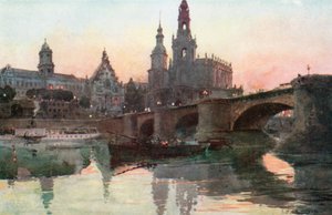 Dresden – Augustusbroen (fargelitografi) av Edward Theodore Compton