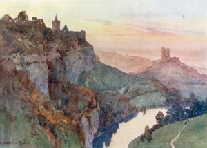 Rudelsburg og Saaleck (fargelitografi) av Edward Theodore Compton