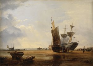 Brig on Sands: Vessels on the Sands at Hastings, 1836