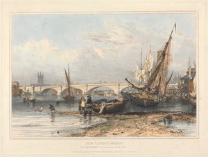 New London Bridge fra Billingsgate (lavt vann) av Edward William Cooke