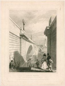 New London Bridge fra den øvre avsatsen på trappene nær Tooley Street av Edward William Cooke