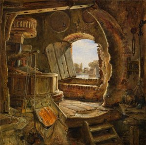 Rembrandts fars mølle, 1843 av Edward William Cooke