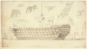 «Dreadnought» utenfor Greenwich, ca. 1830 (grafitt) av Edward William Cooke