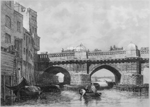The Southwark End of Old London Bridge, 1831, 1912. Kunstnere: Ukjent, Edward William Cooke. av Edward William Cooke