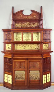 Harmony in Yellow and Gold: The Butterfly Cabinet, 1877-78 (olje på mahogni med gule fliser, messinglister og glass)