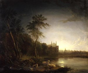 Moonlit View of Eton College (olje på lerret)