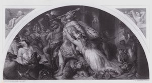 Rout of Comus and his Band (gravering) av Edwin (after) Landseer