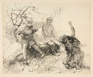 Caliban, Stephano og Trinculo (Ariel usynlig), illustrasjon for akt II, Scene ii, The Tempest av Edwin Austin Abbey