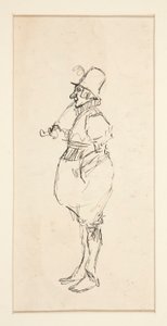 Tegneserie av en mann i pantaloons av Edwin Austin Abbey