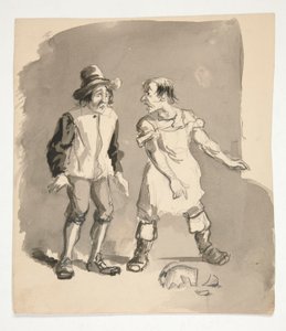 Tegneserie av to menn og knust pott av Edwin Austin Abbey