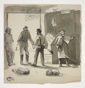 Borgerkrigsskisse (recto); Mann som ser på et maleri (verso) av Edwin Austin Abbey