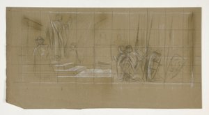 Komposisjonsstudie for The Departure, fra The Quest of the Holy Grail (en serie på femten malerier for Boston Public Library, fullført i 1901) av Edwin Austin Abbey