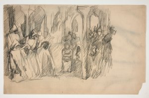 Komposisjonsstudie for veggmaleriserien The Quest of the Holy Grail ved Boston Public Library av Edwin Austin Abbey