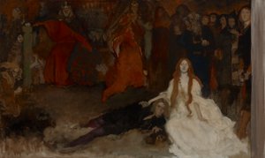 Komposisjonsstudie, for The Play Scene in Hamlet, Act III, Scene II av Edwin Austin Abbey