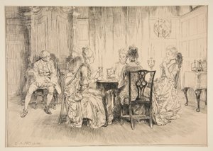 Dining Scene - illustrasjon for Austin Dobson av Edwin Austin Abbey