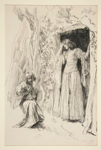 Ferdinand Meets Miranda, illustrasjon for akt III, Scene i, The Tempest av Edwin Austin Abbey