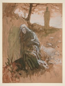 Figur i skog - uidentifisert illustrasjon av Edwin Austin Abbey