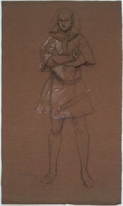 Figurstudie. Mann i middelalderdrakt. Eventuelt et studium for av Edwin Austin Abbey